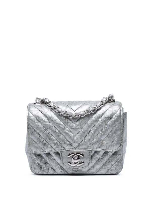 CHANEL Pre-Owned 2019 Mini Square Classic Chevron Metallic