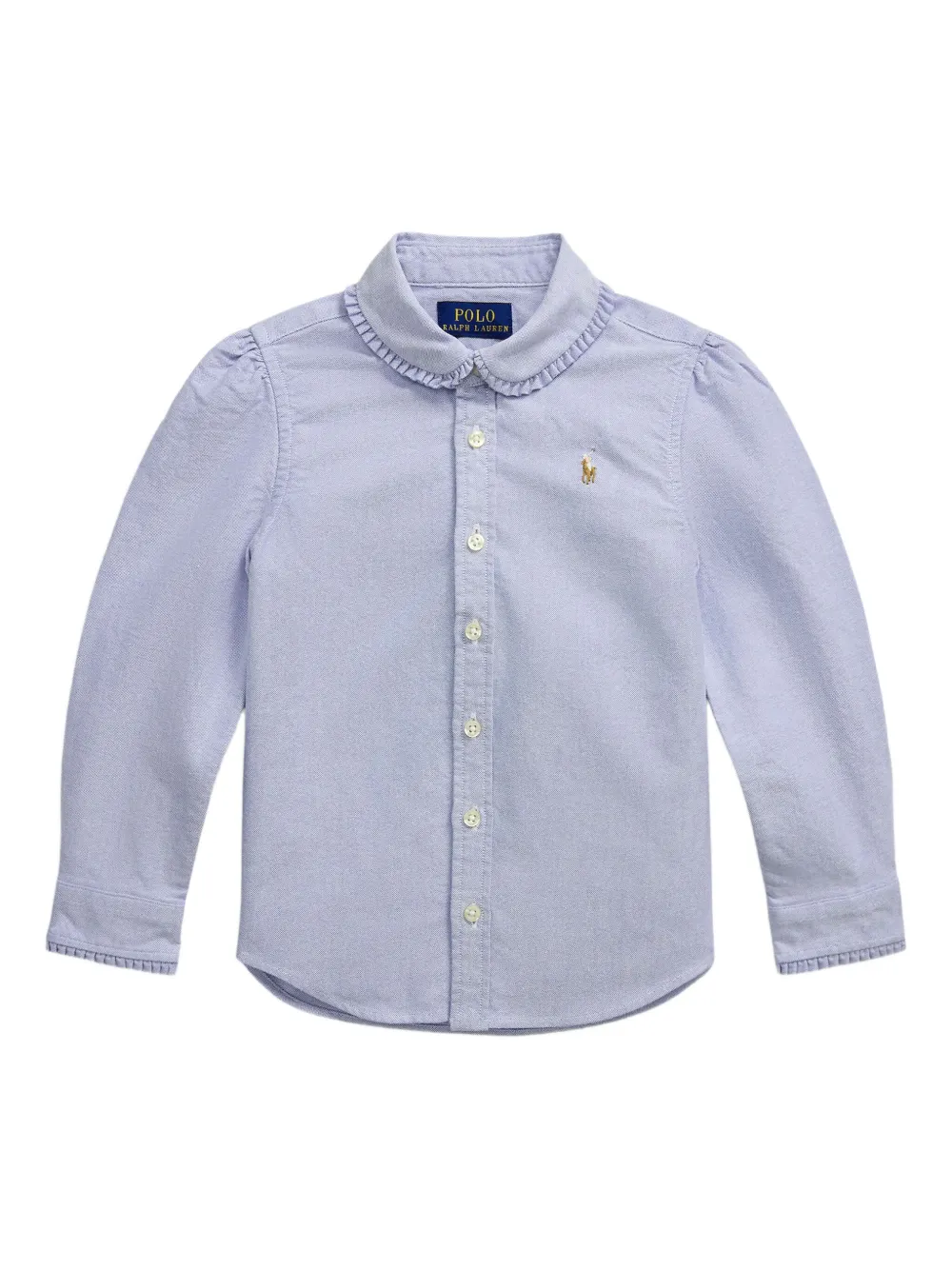 POLO RALPH LAUREN KIDS ラッフル オックスフォード シャツ - ブルー POLO RALPH LAUREN KIDS ラッフル オックスフォード シャツ - ブルー