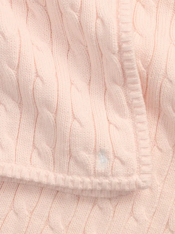 ポロ　polo 新品　膝掛けピンク ケーブル編み ニットブランケット POLO RALPH LAUREN KIDS ケーブルニット ブランケット | ピンク