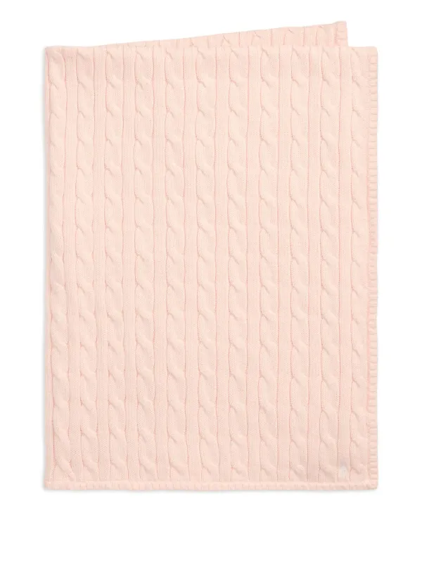 ポロ　polo 新品　膝掛けピンク ケーブル編み ニットブランケット POLO RALPH LAUREN KIDS ケーブルニット ブランケット | ピンク