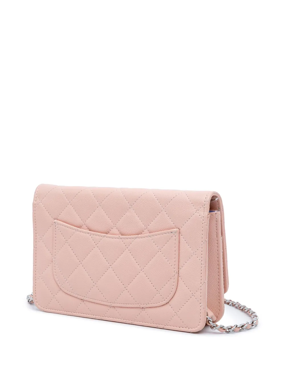 Pre-owned Chanel 2021-2024 Cc Quilted Caviar Wallet On Chain Crossbody Bag In Pink