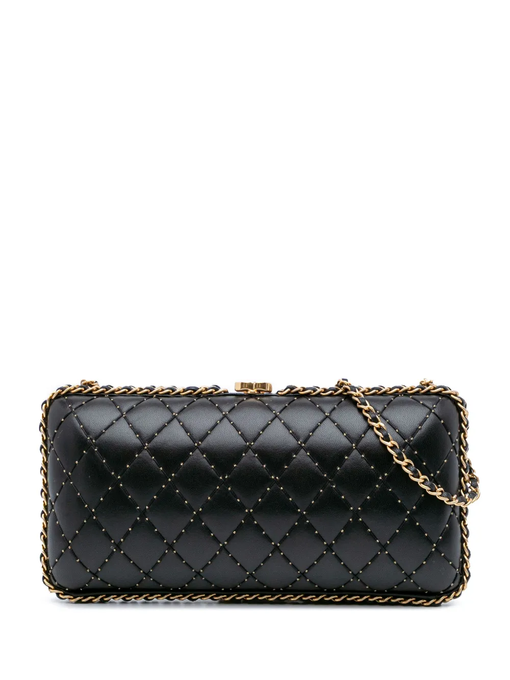 CHANEL Pre-Owned 2015-2016 Quilted Lambskin Studded Chain Around Clutch with Chain crossbody bag | Black | Image 1