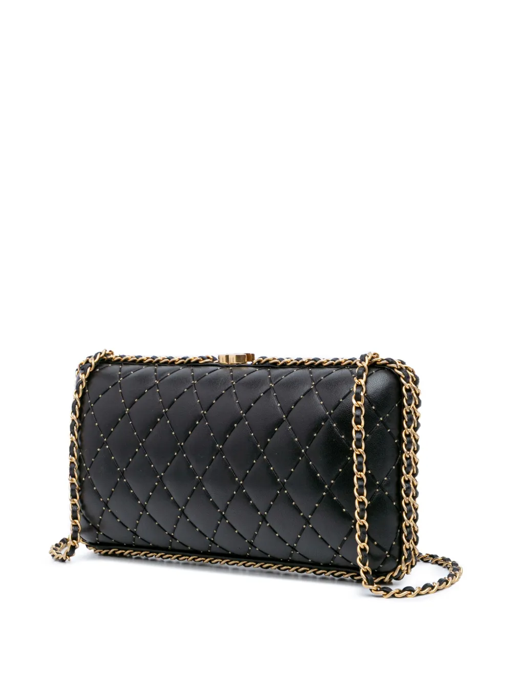 Pre-owned Chanel 2015-2016 Quilted Lambskin Studded Chain Around Clutch With Chain Crossbody Bag