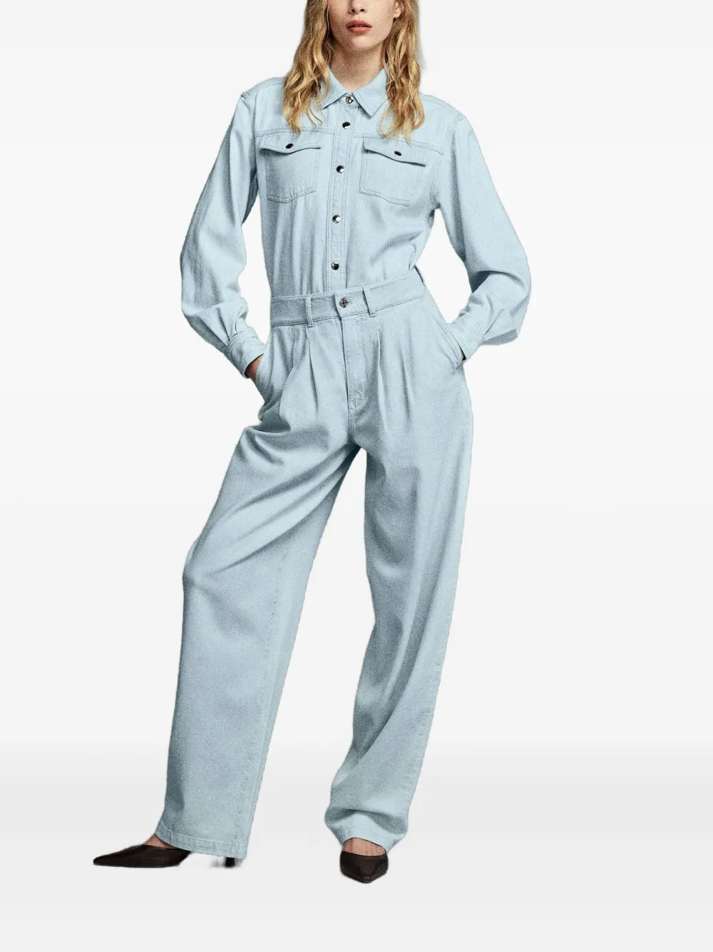 FRAME Denim blouse met dubbele zak - Blauw