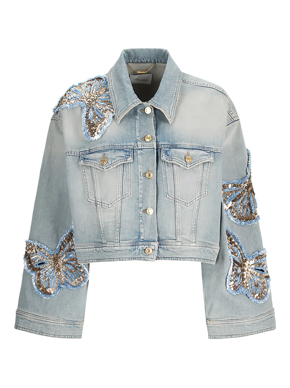 Blumarine butterfly sequin-embellished denim jacket | Blue | Image 1