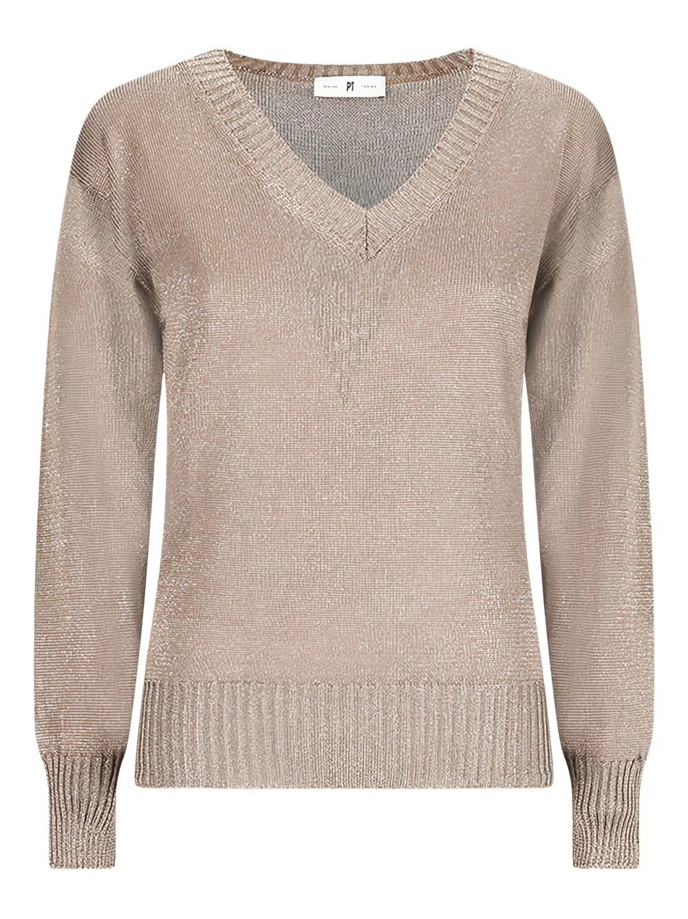 v-neck metallic-effect jumper