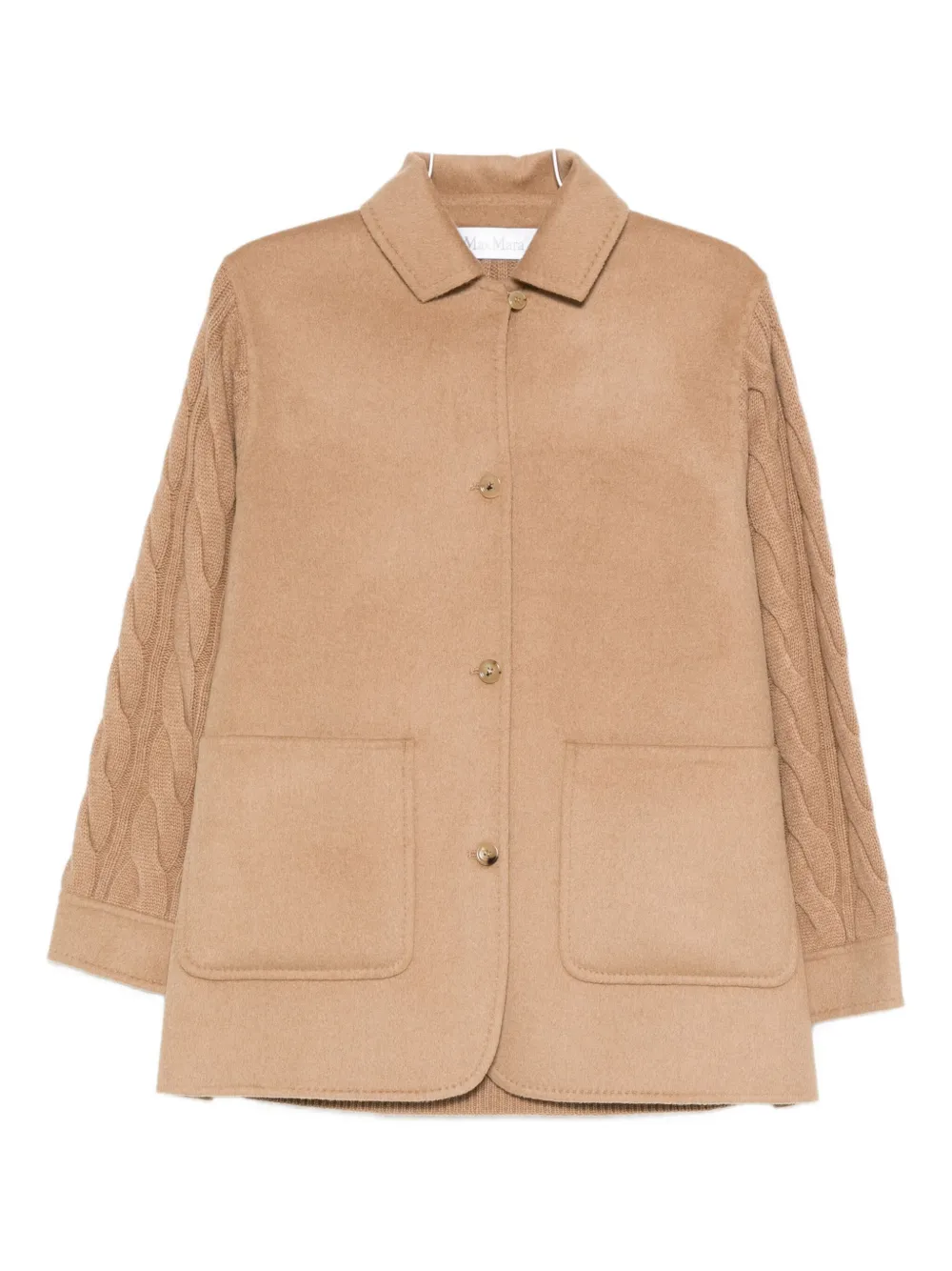Max Mara Tacco Camel Hair Braided Coat With Knitted Sleeves In Brown