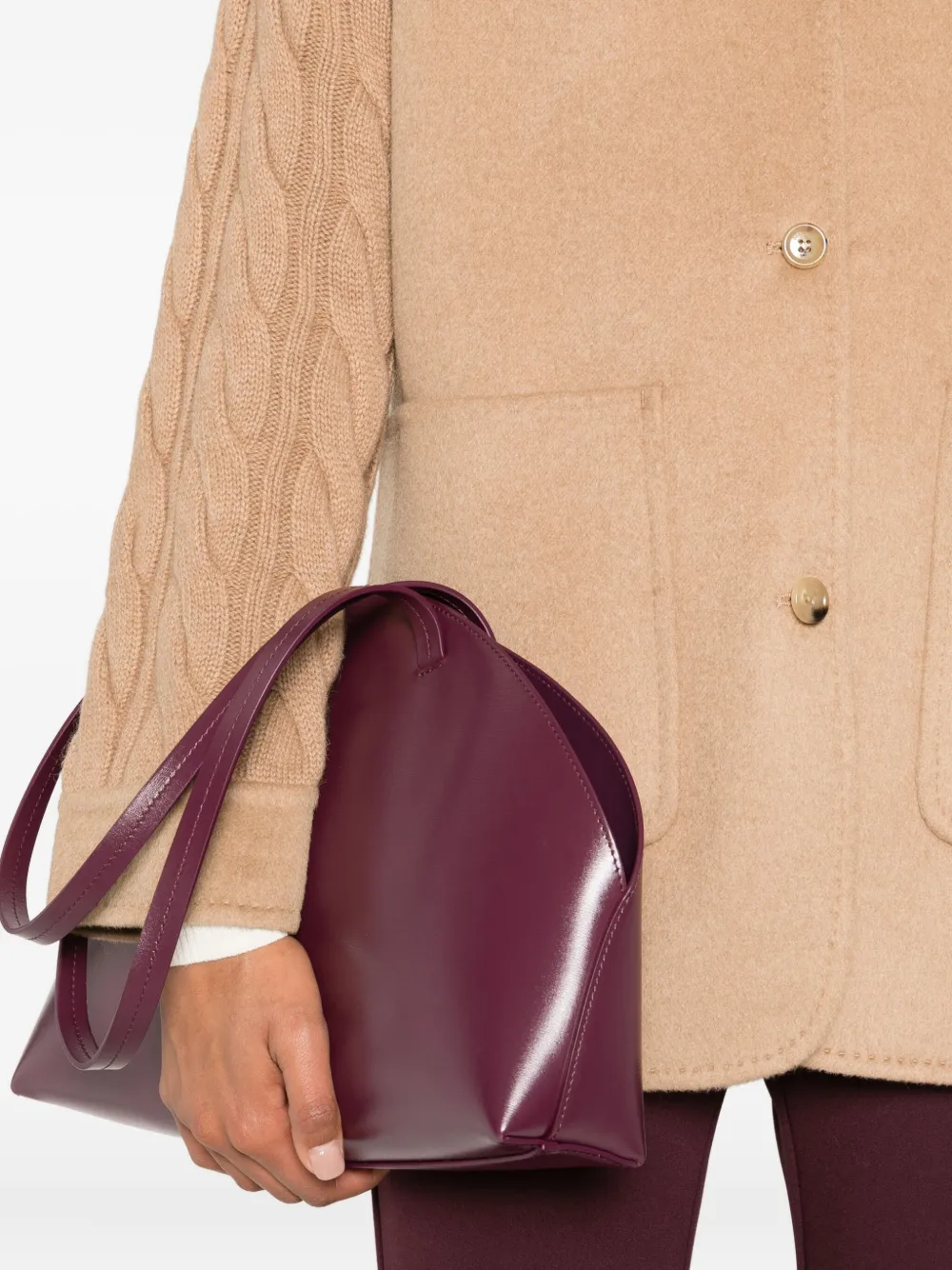 Max Mara Tacco Camel Hair Braided Coat With Knitted Sleeves In Brown