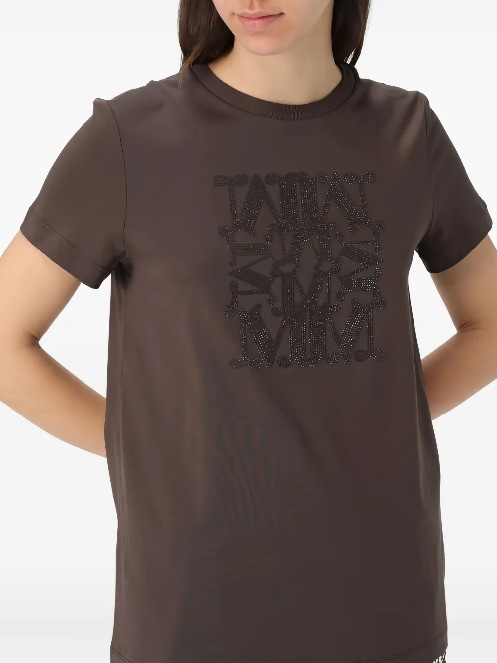 Max Mara T-shirt verfraaid met kristallen Bruin