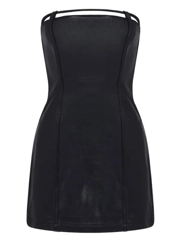 David Koma BACK POCKET DETAIL LEATHER MINI DRESS Black / UK 6