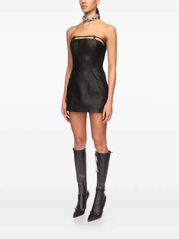 David Koma BACK POCKET DETAIL LEATHER MINI DRESS Black / UK 6