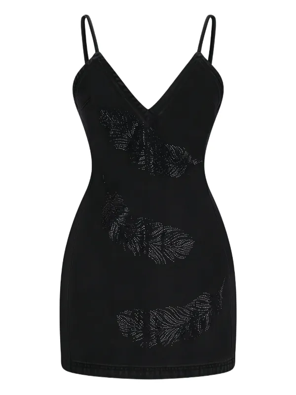 David Koma Rhinestone-embellished Denim Dress - Black David Koma Rhinestone-embellished Denim Dress - Black