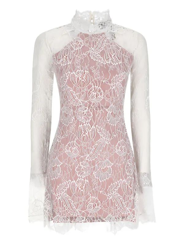 Retrofete Lace mock-neck Mini Dress | White | FARFETCH