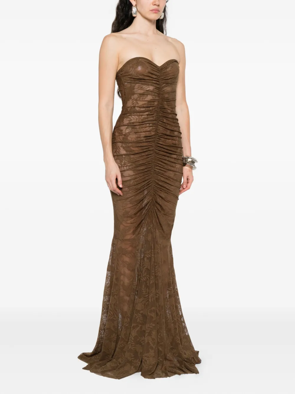 Norma Kamali strapless fishtail maxi dress Groen