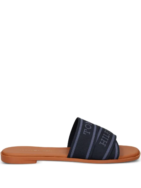 Tommy Hilfiger Navy and Tan Double Buckle Slide Sandals Tommy Hilfiger logo-strap Slide Sandals | Blue | FARFETCH main image 3