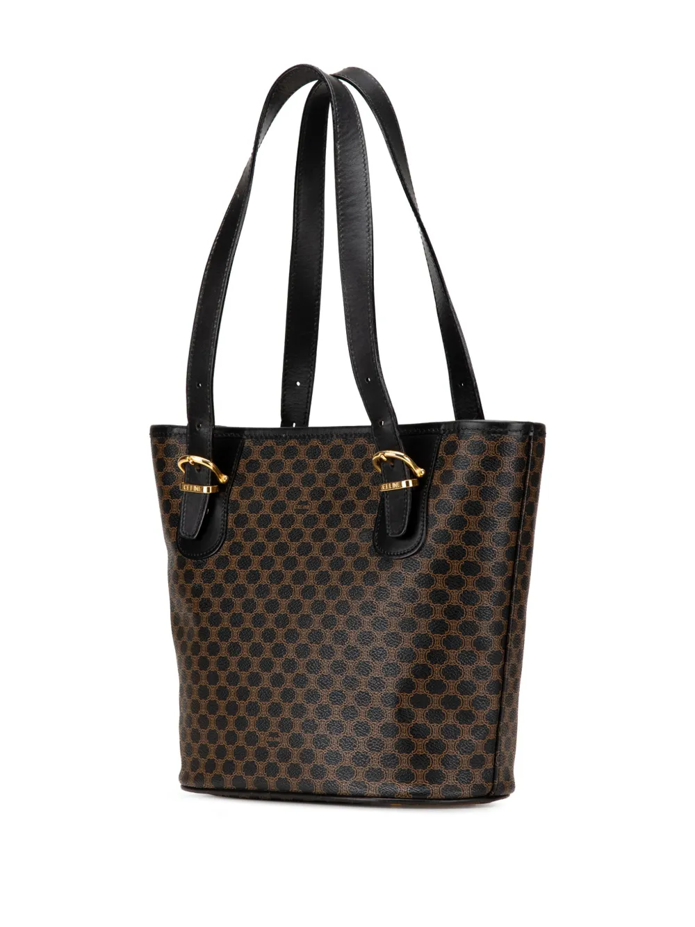Pre-owned Celine 1997 Macadam Coated Canvas Tote Bag In Black