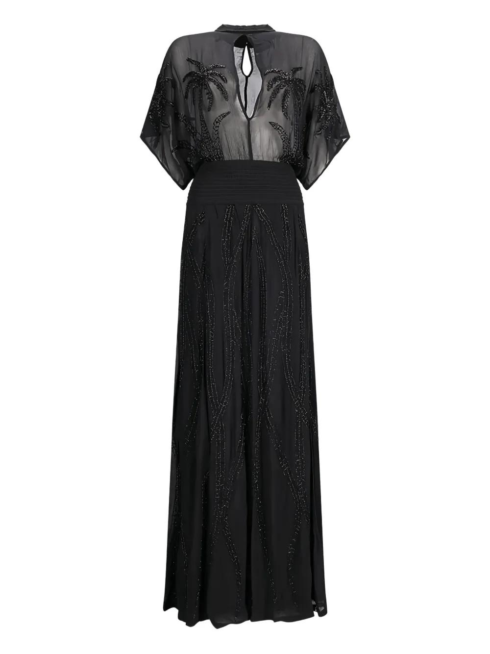 Retrofete Nalina palm-tree beaded maxi dress Zwart