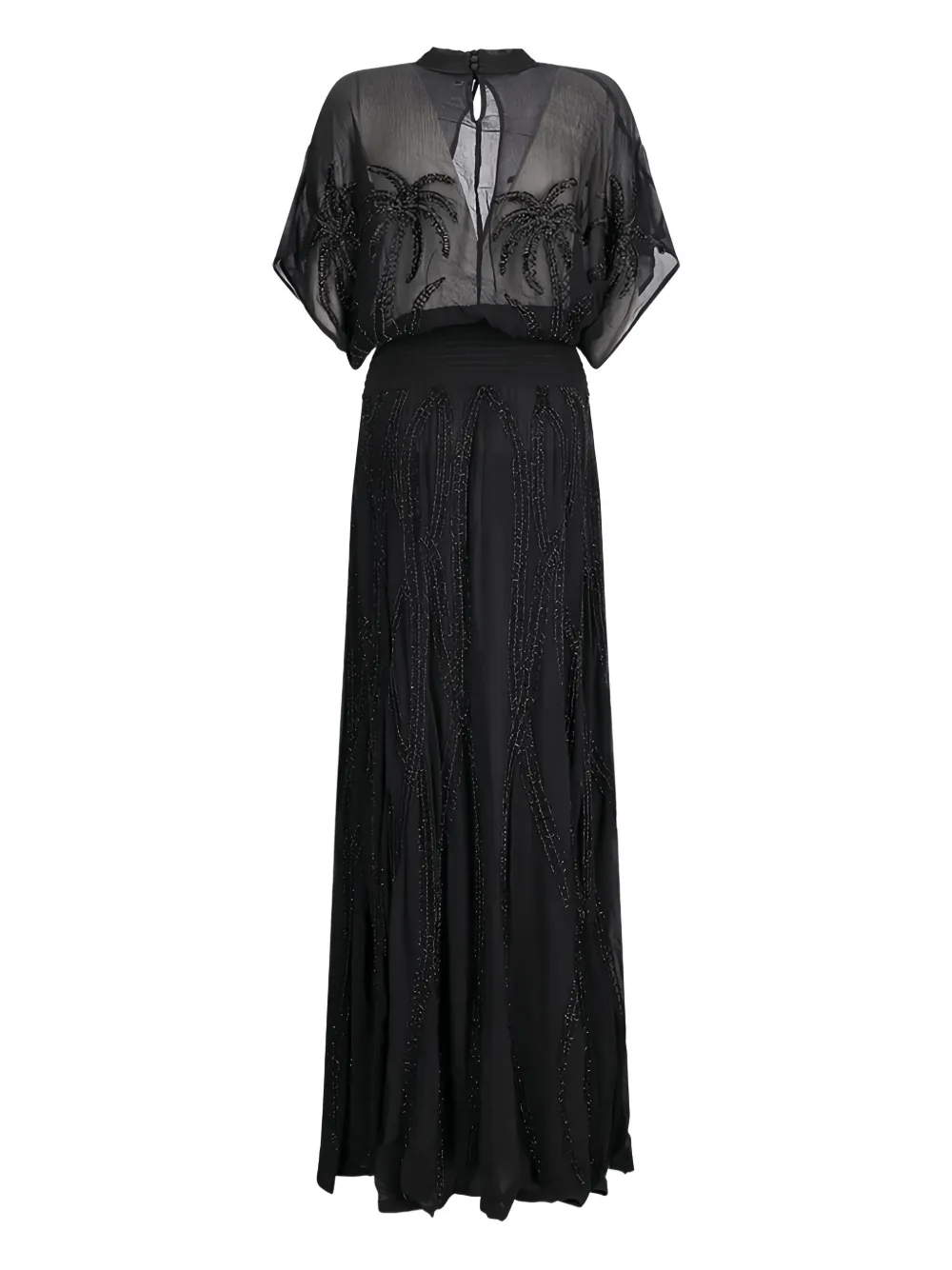 Retrofete Nalina palm-tree beaded maxi dress Zwart