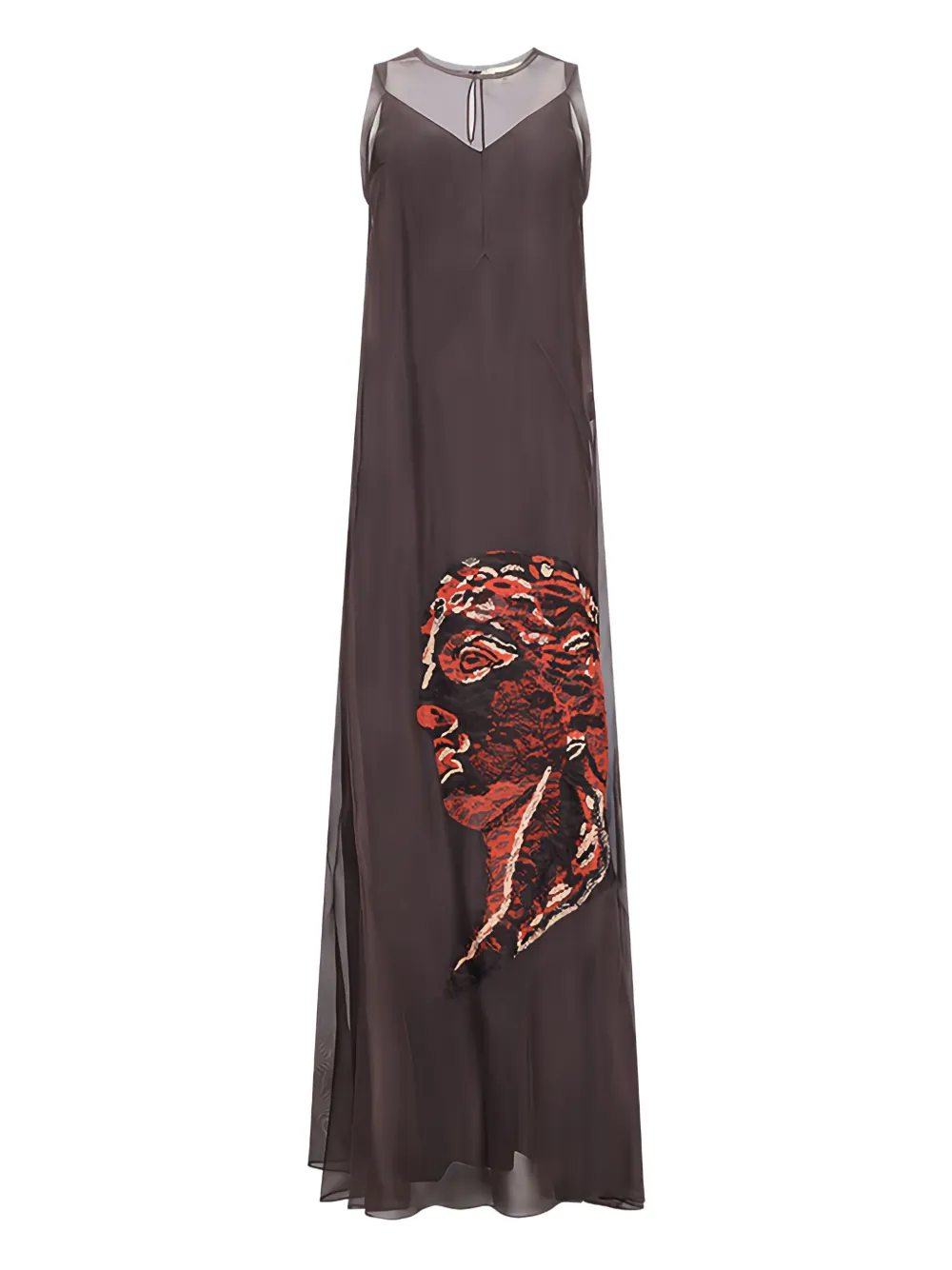 embroidered sheer panel maxi dress