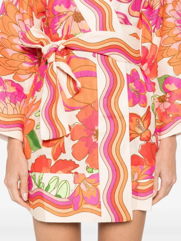 ワンピース FARM Rio SS25 Pastel orange linen dress (337211 L0029) FARM Rio Linen Mini Dress | Orange | FARFETCH