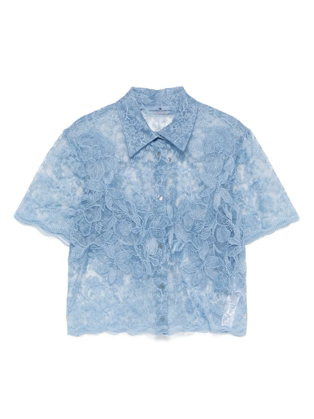 Ermanno Scervino Blouse met bloemenkant Blauw