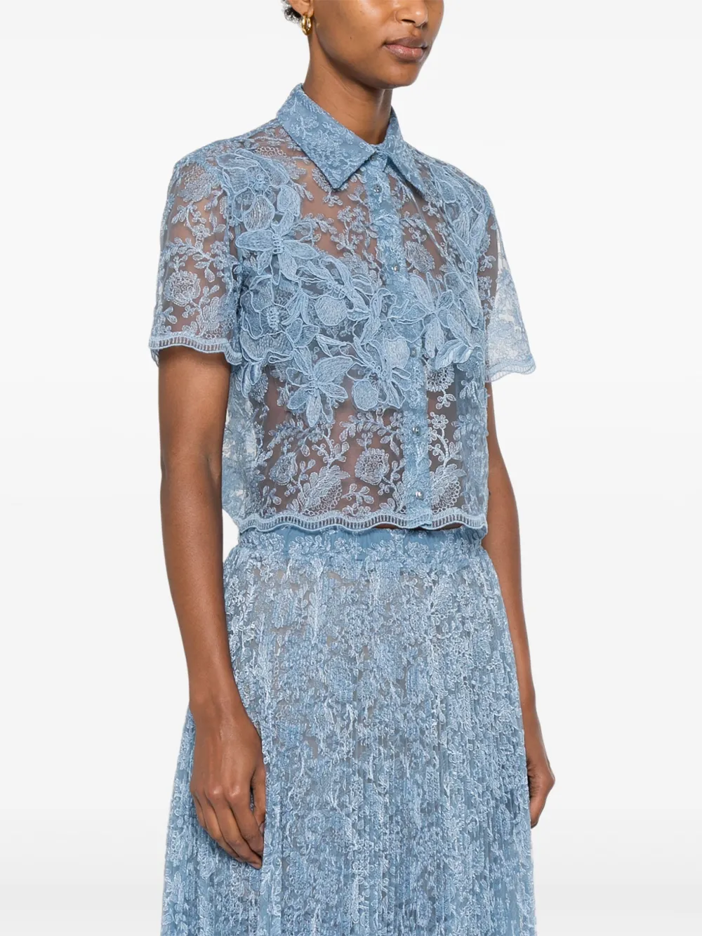 Ermanno Scervino Blouse met bloemenkant Blauw