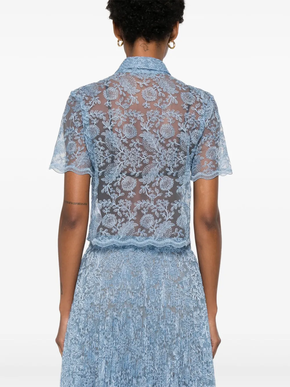 Ermanno Scervino Blouse met bloemenkant Blauw