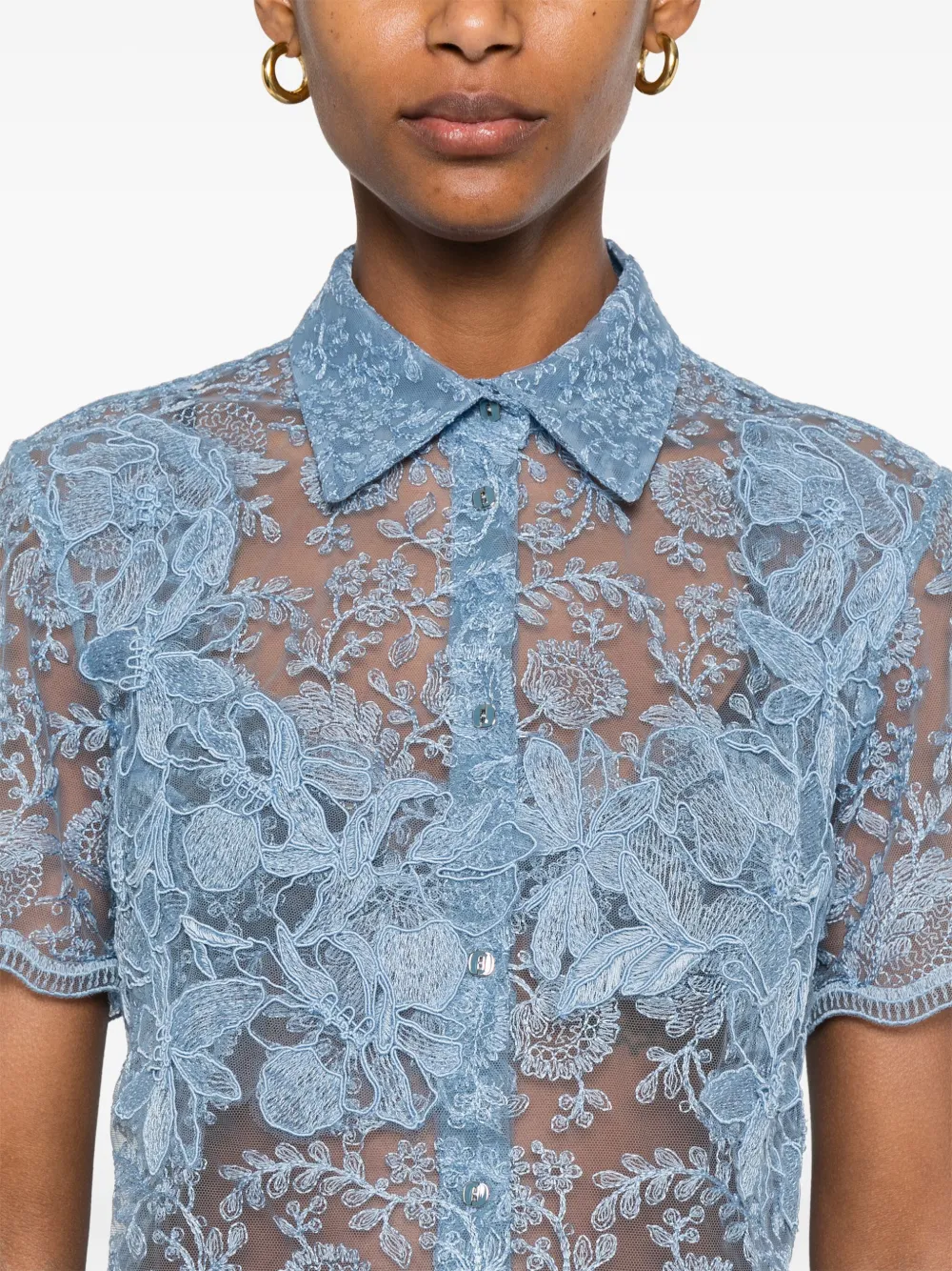 Ermanno Scervino Blouse met bloemenkant Blauw