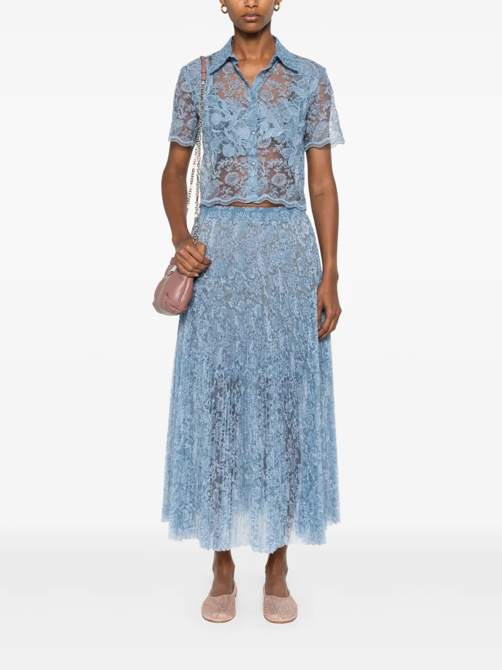 Ermanno Scervino Blouse met bloemenkant - Blauw