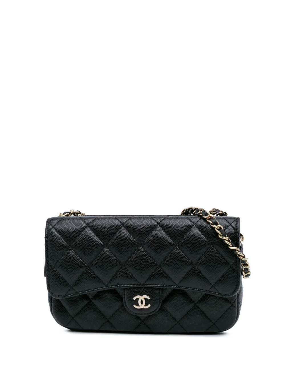 CHANEL Pre-Owned CC Caviar Phone Holder Wallet on Chain quiltad axelremsväska från 2021-2024 | svart | Image 1