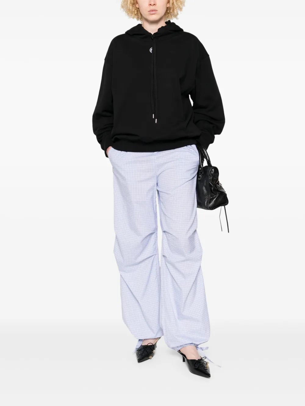 Marine Serre Moon-embroidered hoodie - Zwart