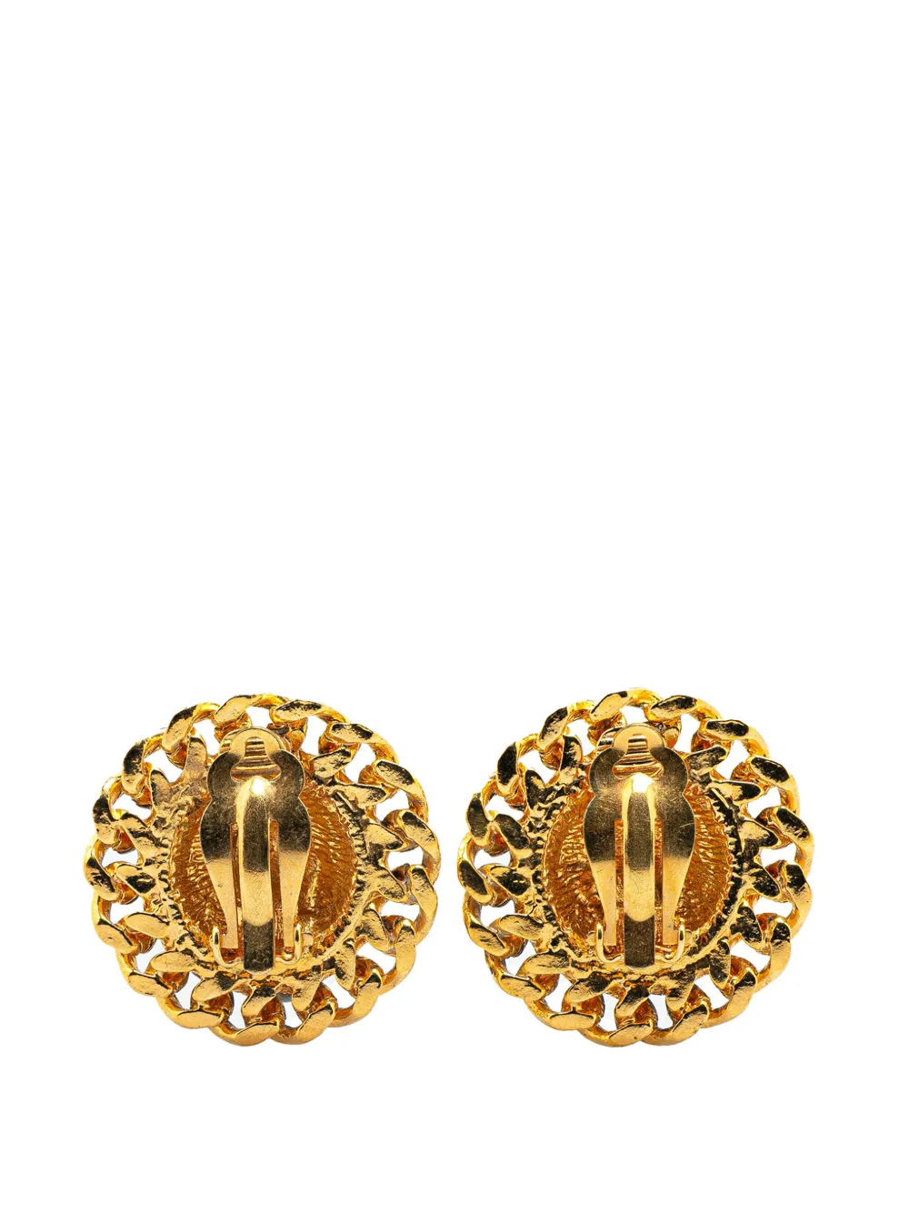 Pre-owned Chanel 1970-1980 Gold Plated Quilted Chain Clip On Earrings Costume Earrings
