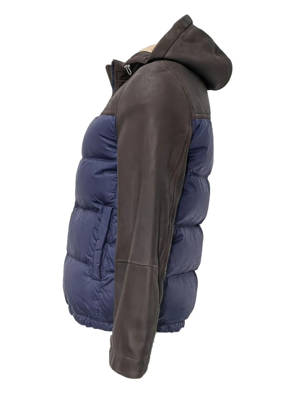 Brunello Cucinelli Donsjack met colourblocking Bruin