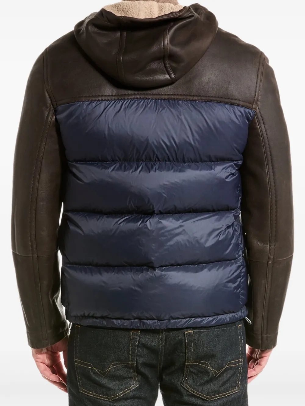 Brunello Cucinelli Donsjack met colourblocking Bruin
