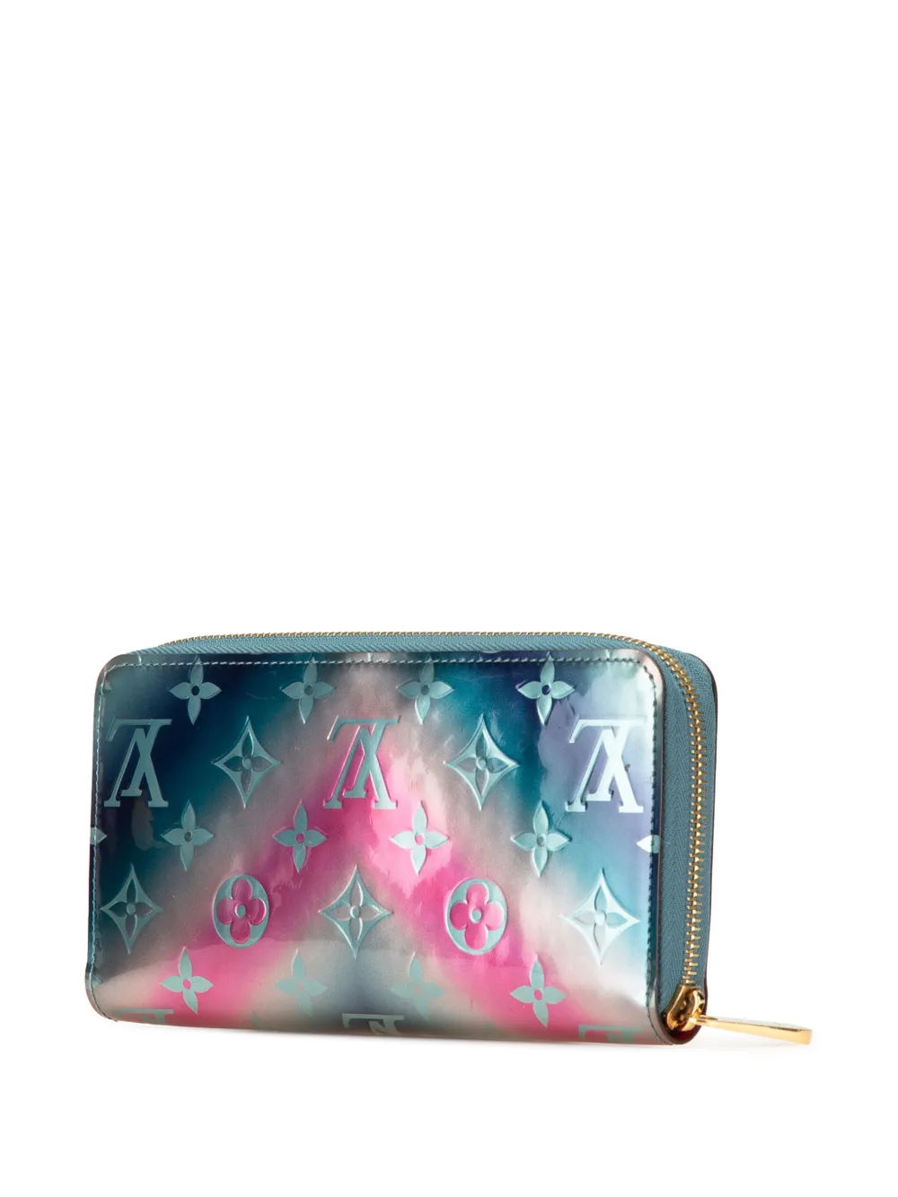 Pre-owned Louis Vuitton 2019 Metallic Monogram Vernis Degrade Zippy Wallet Long Wallets In Blue