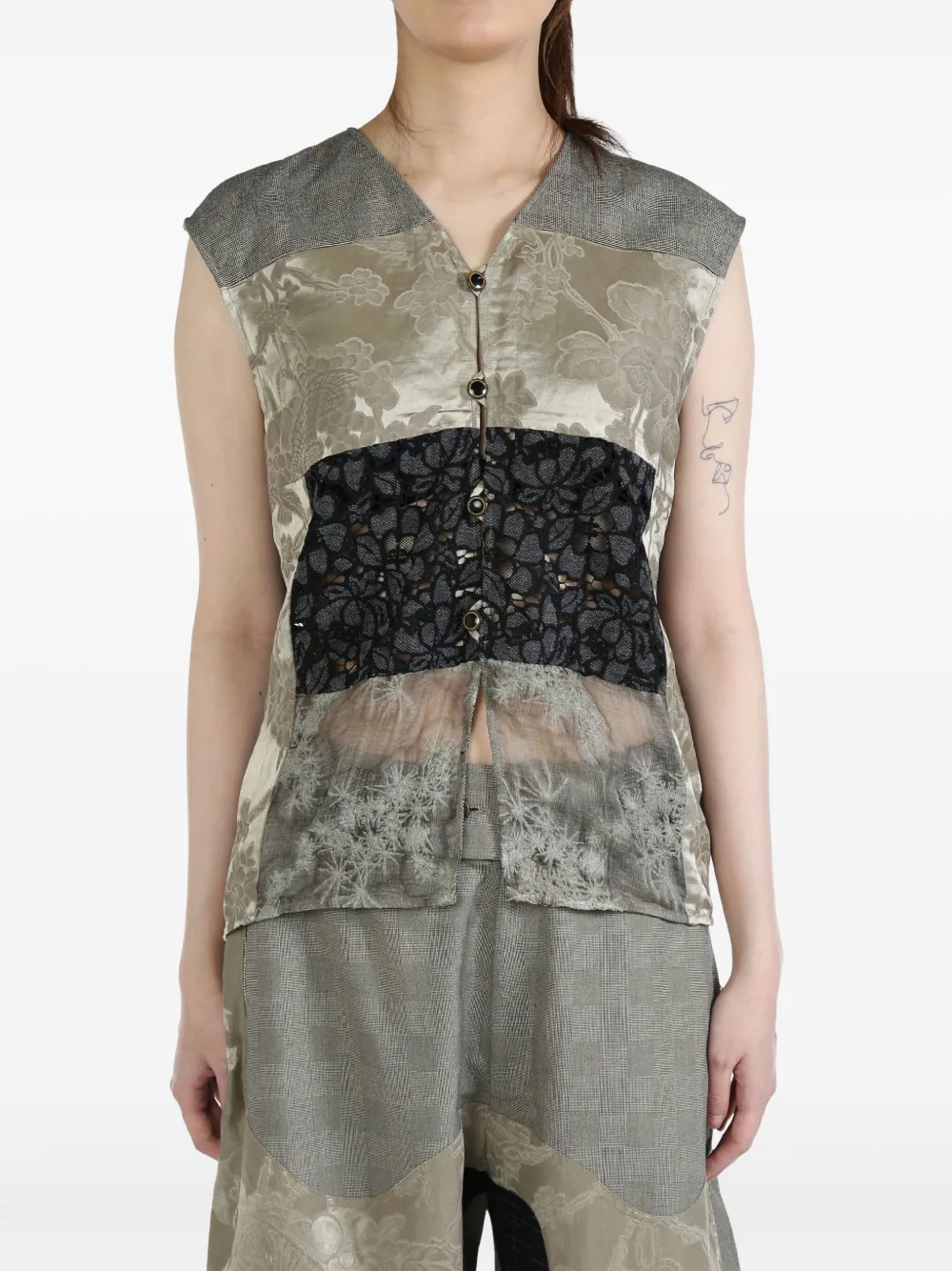 COMMUNS floral-embroidered button-up top | Grey | Image 1