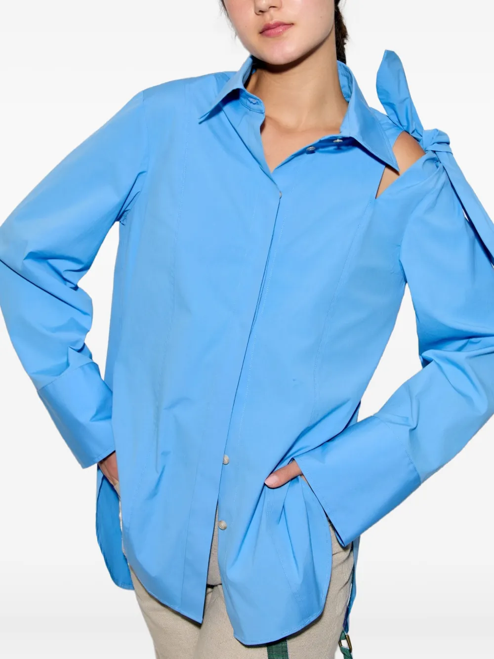 Rosie Assoulin Popeline blouse met geknoopt detail - Blauw