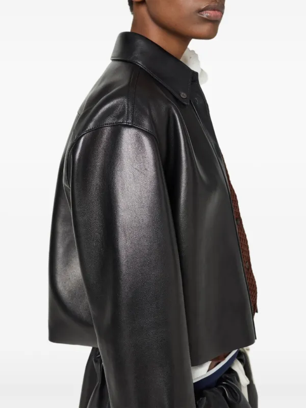 ミュウ　黒レザーシャツ Miu Miu レザーシャツジャケット | ブラック | FARFETCH JP