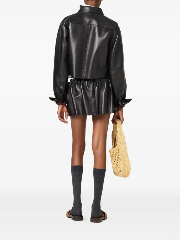 ミュウ　黒レザーシャツ Miu Miu レザーシャツジャケット | ブラック | FARFETCH JP