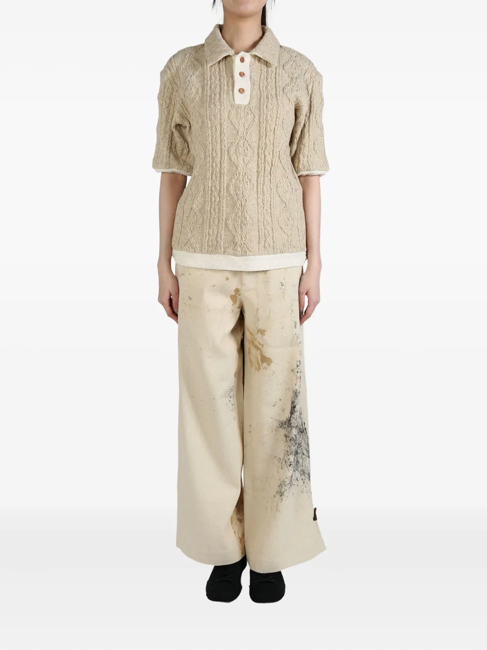 Shop Communs Textured Cable-knit Polo Top