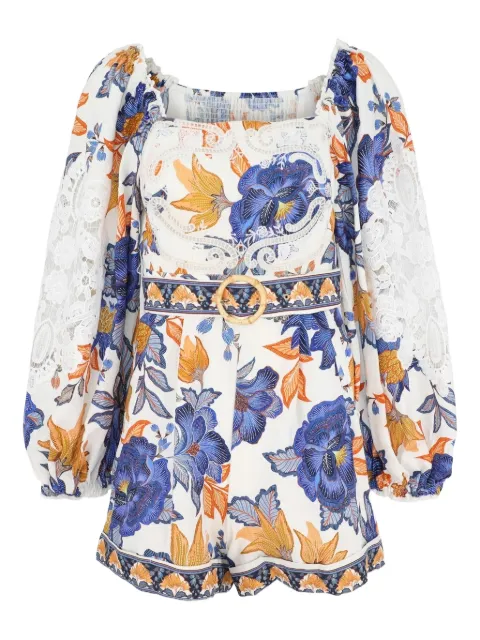 FARM Rio floral-print puff-sleeve playsuit