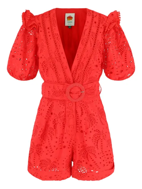 FARM Rio broderie-anglaise puff-sleeve playsuit