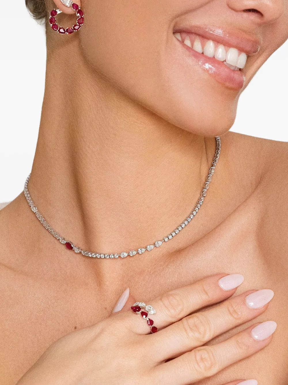Jewels Aficionado 18k White Gold Diamond And Ruby Necklace