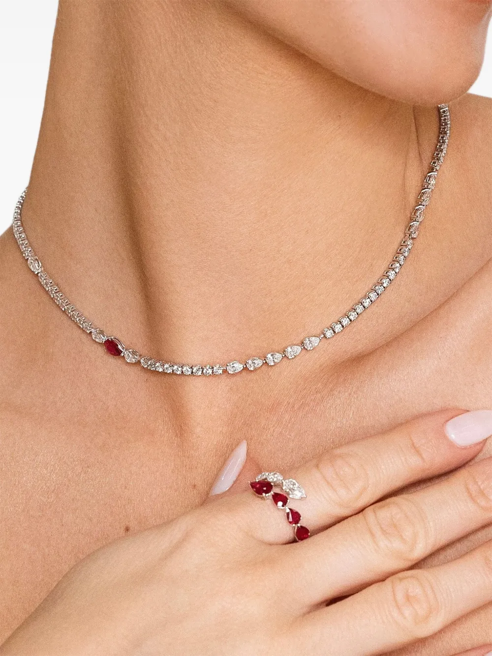 Jewels Aficionado 18K white gold diamond and ruby necklace | Image 2