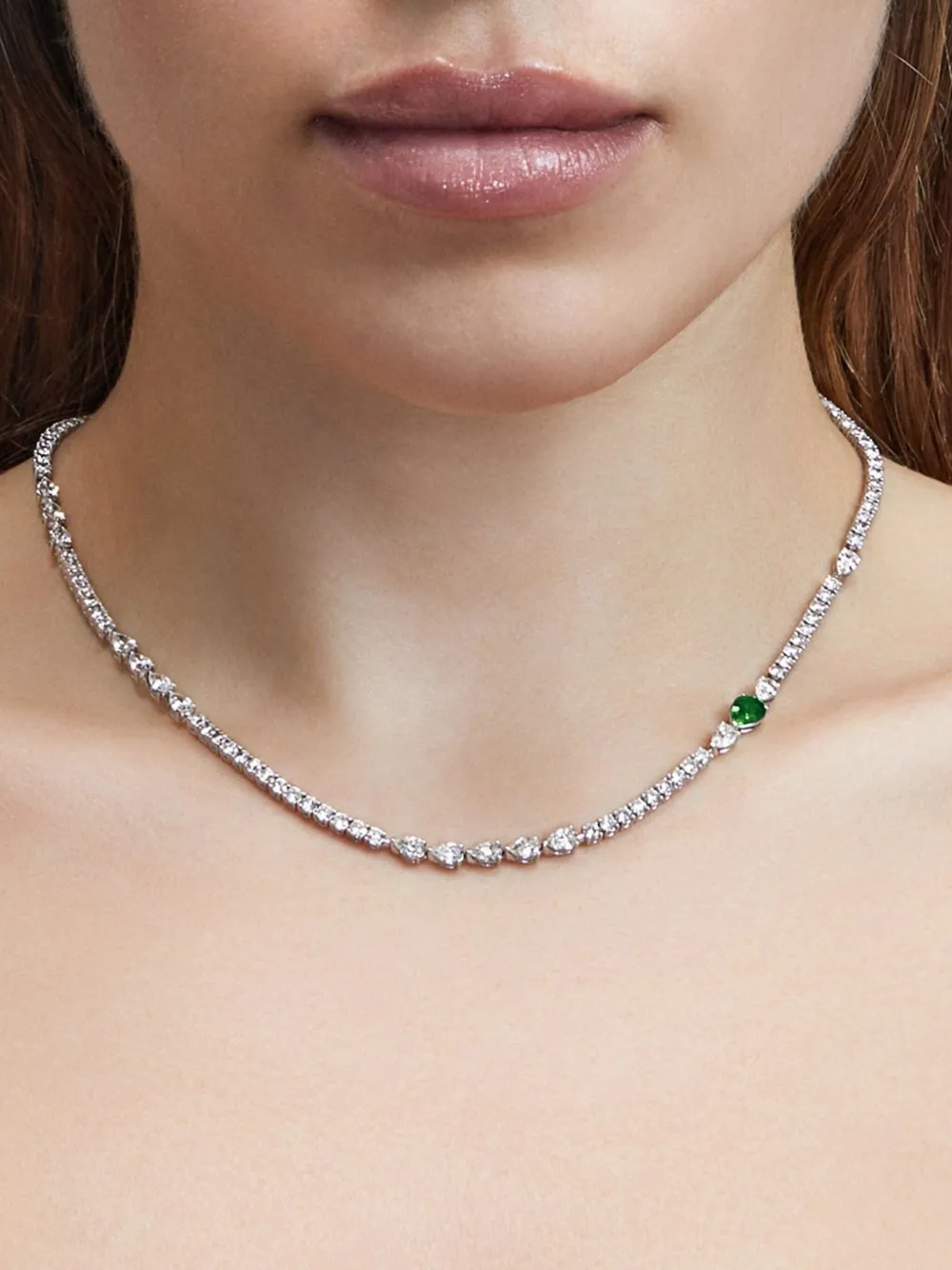 Jewels Aficionado 18K white gold Tennis diamond and emerald necklace | Image 2