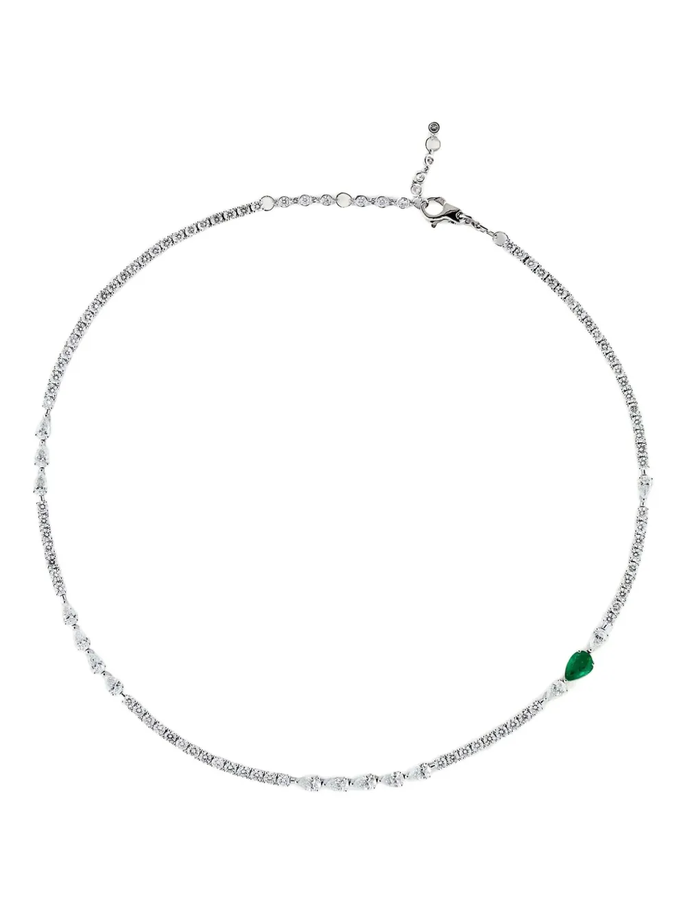 Jewels Aficionado 18K white gold Tennis diamond and emerald necklace - Jewels Aficionado 18K white gold Tennis diamond and emerald necklace -
