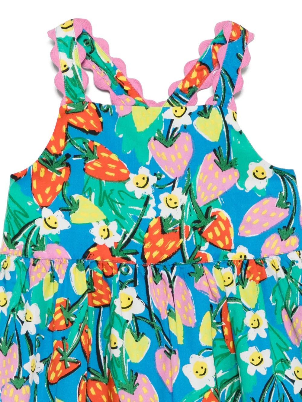 Stella McCartney Kids Mouwloze jurk met aardbeiprint Blauw