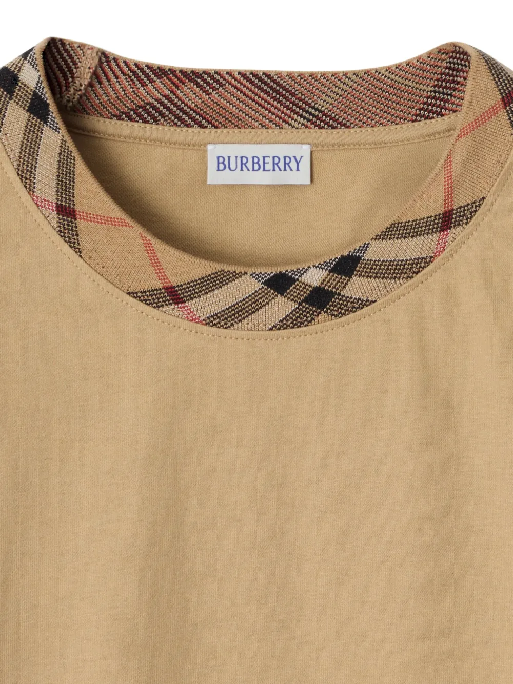 Burberry Katoenen T-shirt met geruite afwerking Beige