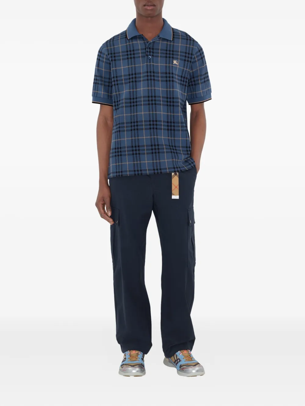 Burberry checked cotton polo shirt - Blauw