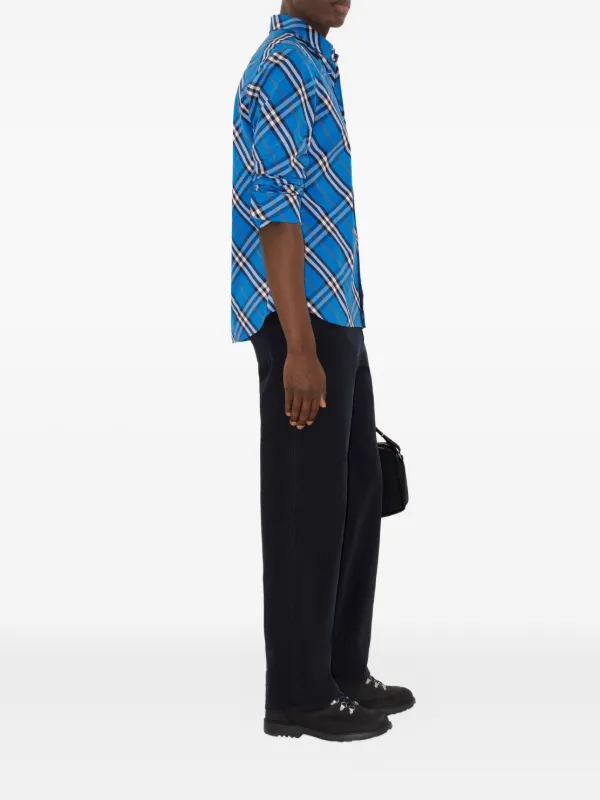 Burberry Checked Cotton Shirt | Blue | FARFETCH
